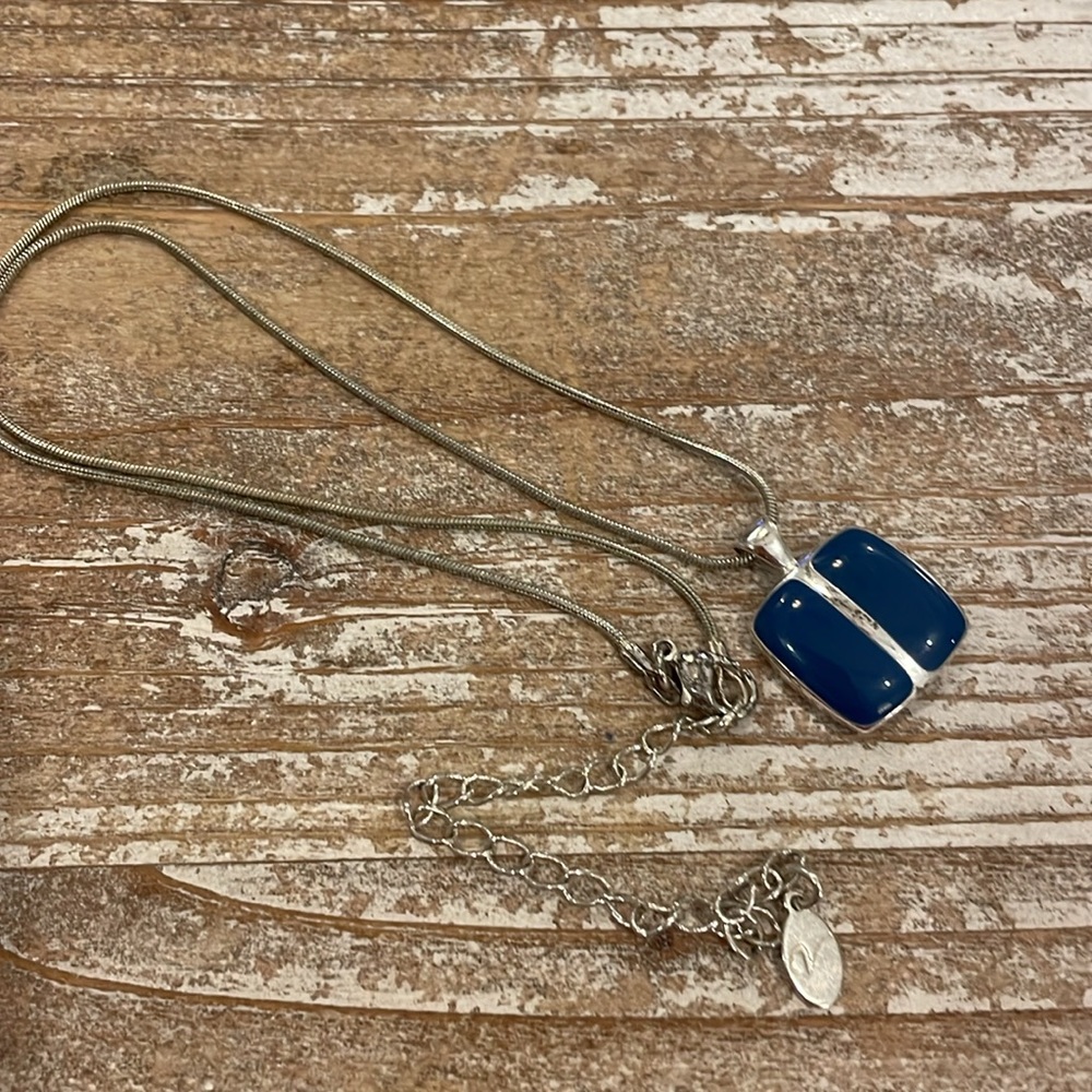 Vintage Silver Tone Reversible Square Pendant Bla… - image 3
